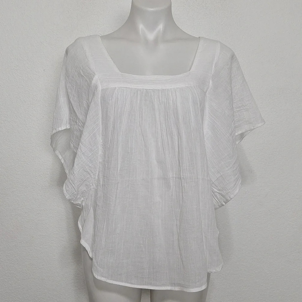 Beachlunchlounge Bohemian "NEW" White Coastal Flare Flutter Sleeve Blouse Size S